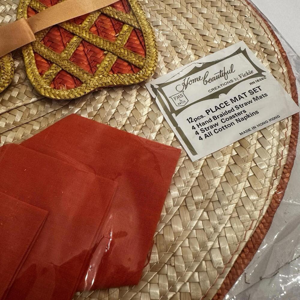 Home Beautiful Vintage Straw Pineapple Placemat Set 12 Pcs. New In Package - Picture 3 of 6